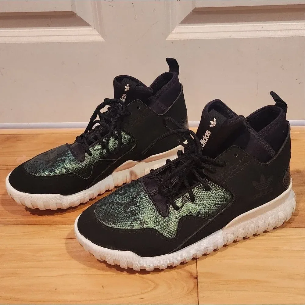 Adidas Tubular Snakeskin black and green sneakers size 6.5